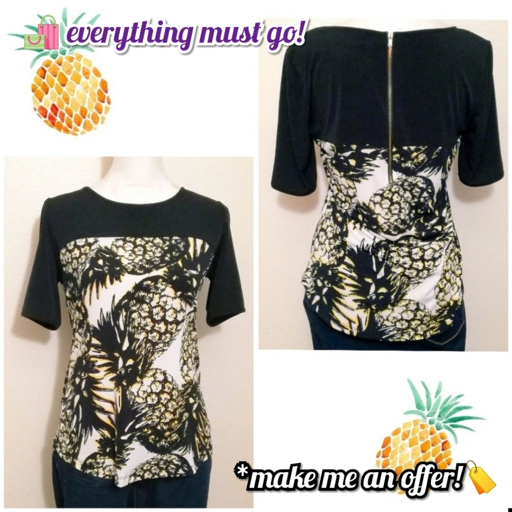🍍Pineapple Patterned Blouse in Black/White/Yellow